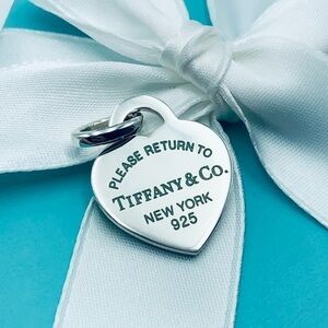 MEDIUM Return to Tiffany Blue Green Enamel Heart Tag Charm with JUMP RING POUCH